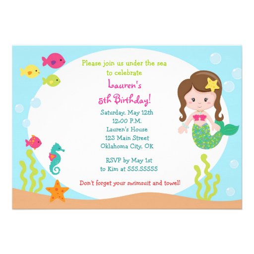Mermaid Birthday Party Invitation (front side)