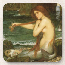 Mermaid by JW Waterhouse, Victorian Mythology Art Coasters