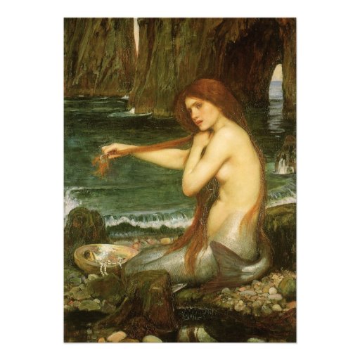 Mermaid by JW Waterhouse, Victorian Mythology Art Personalized Announcements