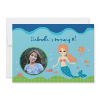 Mermaid Girl Birthday Party Photo Invitation