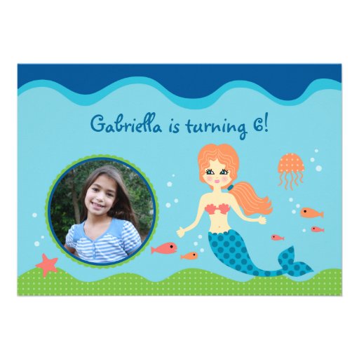 Mermaid Girl Birthday Party Photo Invitation