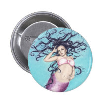 Mermaid in the ocean blue Button buttons