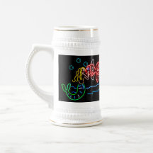 Mermaid Kissing Fish in Neon Mug