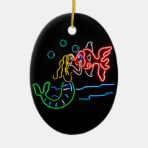 Mermaid Kissing Fish in Neon Christmas Tree Ornaments