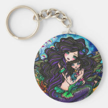 Mermaid Mom & Baby Jellyfish Fantasy Art Keychain
