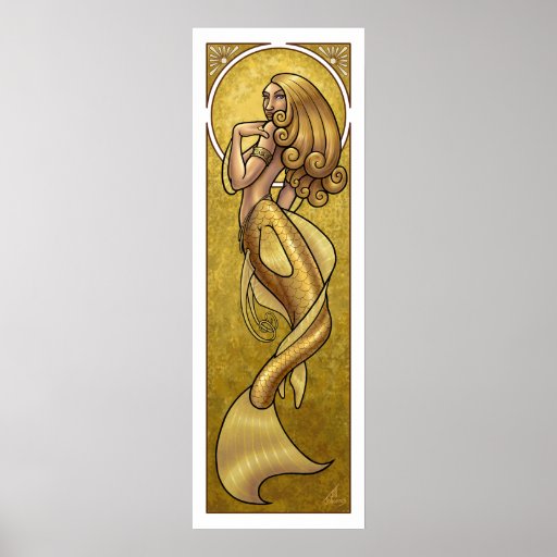 Mermaid Nouveau Gold Print