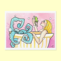 Mermaid Octopus in a Bathtub fantasy art postcards postcards