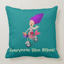 Mermaid on Bike Throw Pillows