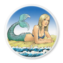 Mermaid on sandy beach by the sea magnets
