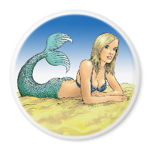 Mermaid on sandy beach magnets