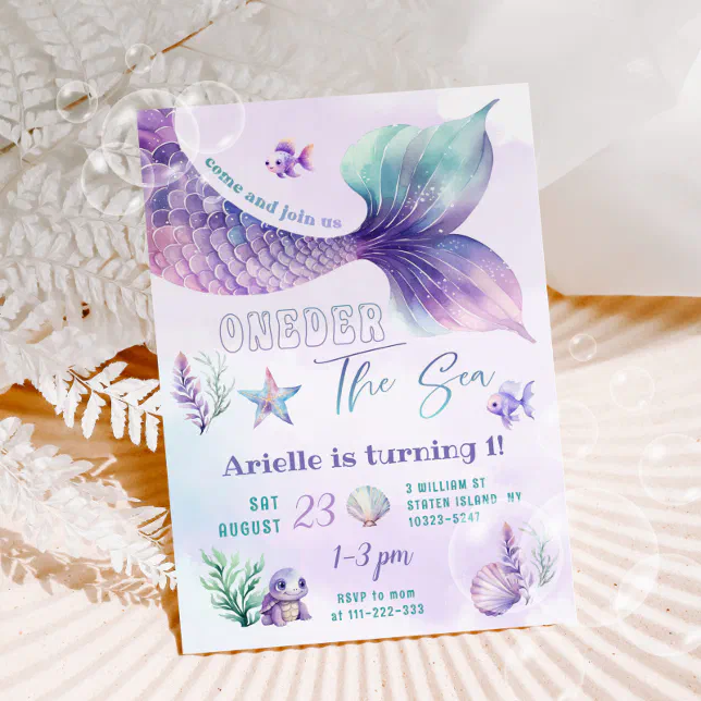 Mermaid ONEder The Sea 1st Birthday Party Invitation Zazzle