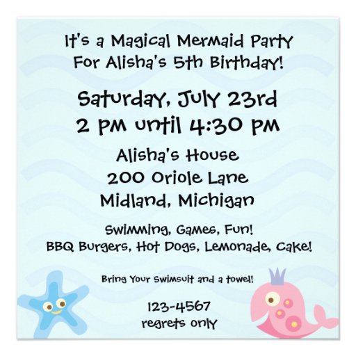 Mermaid Party Customized Birthday Invitations