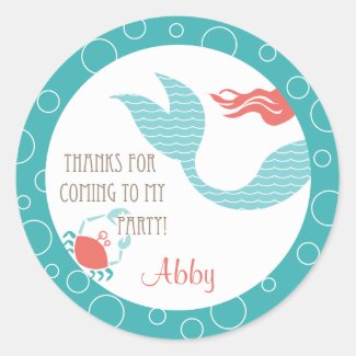 Mermaid Birthday Party on Mermaid Party   Favor Sticker By Orangeostrichdesigns