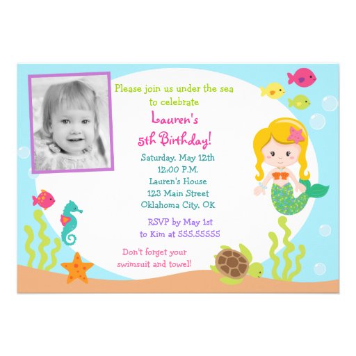 Mermaid Photo Birthday Party Invitation