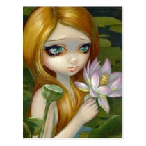 mermaid, blossoms, lotus blossom, pond, water, mermaids, sea, ocean, nixie, nymph, lotus, flower, lily, lilypad, lilies, lily pad, lotuses, blossom, blossums, flowers, tail, pink, art, fantasy, eye, eyes, big eye, big eyed, jasmine, becket-griffith, becket, griffith, jasmine becket-griffith, jasmin, strangeling, artist, goth, gothic, fairy, Postcard with custom graphic design