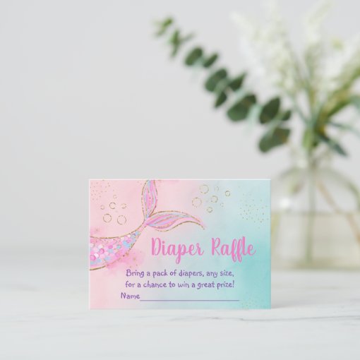 Mermaid Pink Gold Baby Shower Diaper Raffle Enclosure Card Zazzle