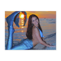 Mermaid posing on the Beach at Sunset Postcard