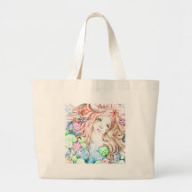Mermaid Princess Watercolor Tote Bag