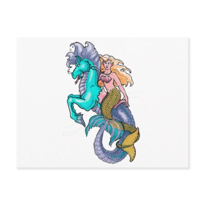 mermaid riding seahorse postcards by doonidesigns
