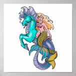 mermaid riding seahorse posters