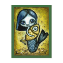 Mermaid Roisin and her fish friend postcards