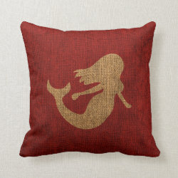 Mermaid - Rustic Red Throw Pillow