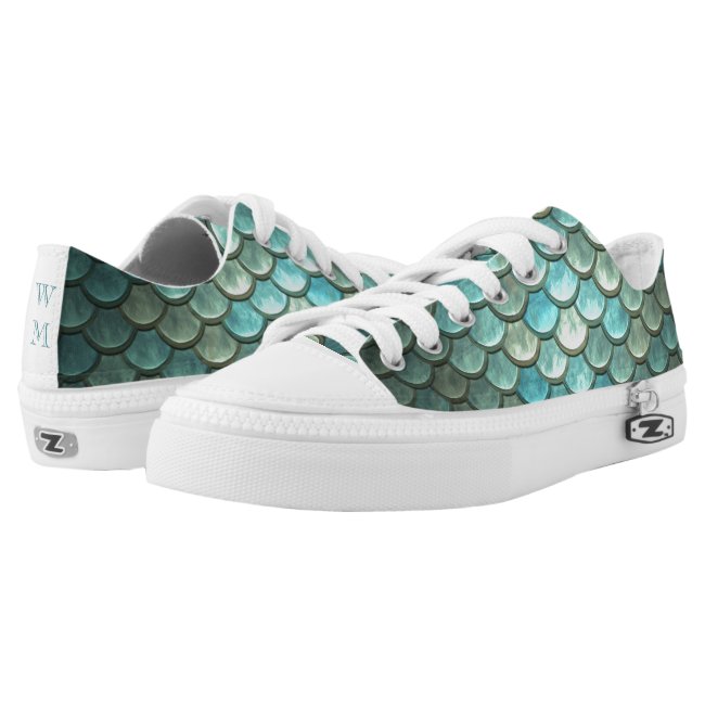 Mermaid Scales in Teal and Silver Monogram