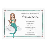 Mermaid sitting on rock girls birthday invitation
