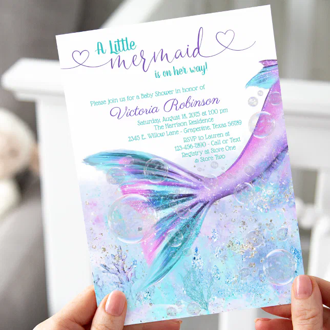 Mermaid Tail Baby Girl Baby Shower Invitation Zazzle