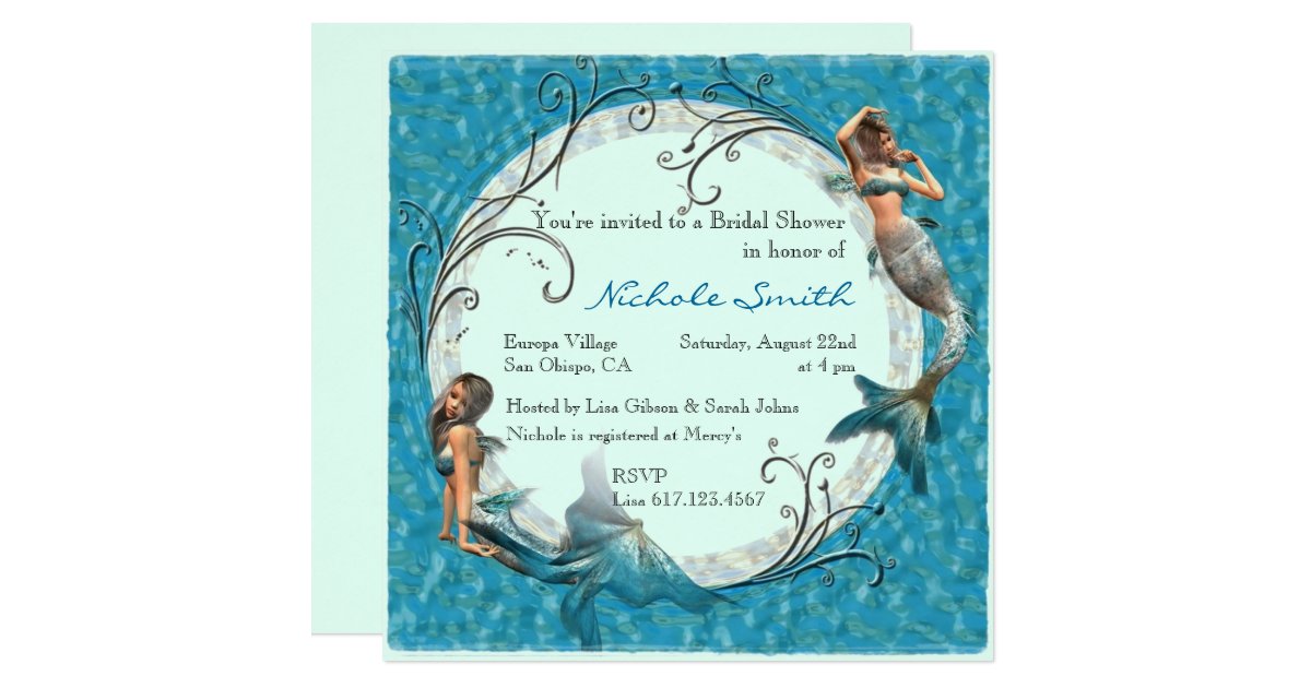 Mermaid Teal Blue Floral Bridal Shower Invites Zazzle