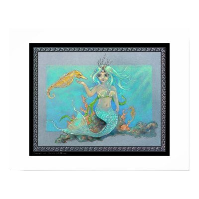 Mermaid & the Seahorse Poster by pawtraitart
