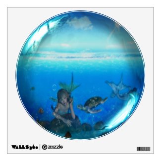 Mermaid & Turtle Glass Sphere Wall Decal