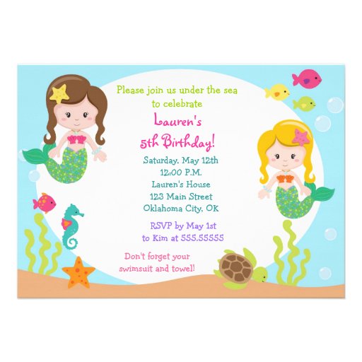 Mermaid Under the sea Birthday Party Invitation (front side)