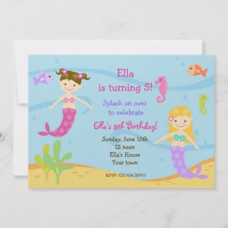 Mermaid Birthday Party Invitations on Mermaid Under The Sea Birthday Party Invitations By Littleseirastudio