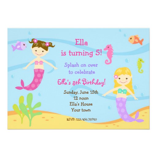 Mermaid  Under the sea Birthday Party Invitations (front side)