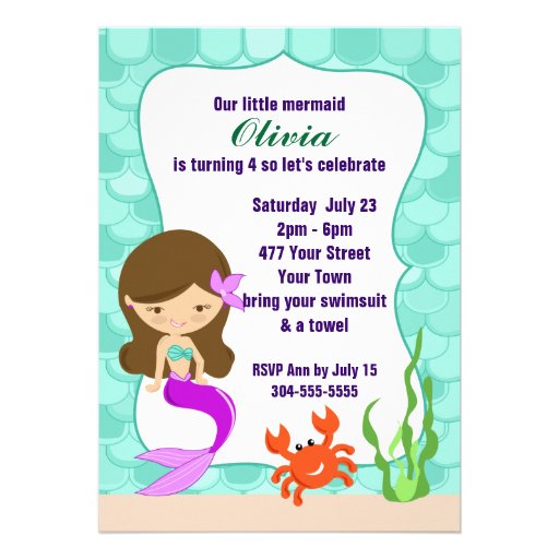 Mermaid Under The Sea Pool Party Personalized Invites (front side)