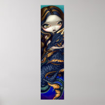 Mermaid with a Black Sea Serpent Art Print dragon