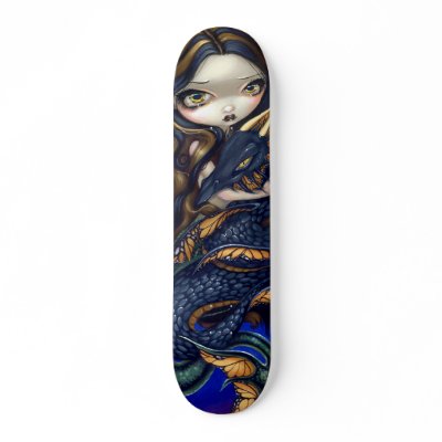 Mermaid with a Black Sea Serpent SKATEBOARD dragon