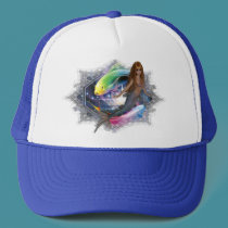 Mermaid with Colorful Fish Background hats