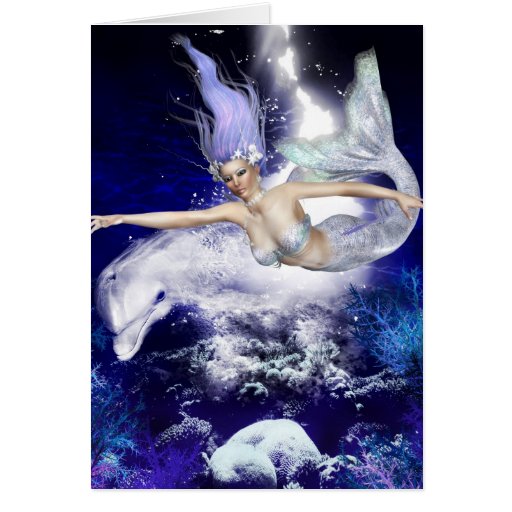 Mermaid with Dolphin Greeting Card