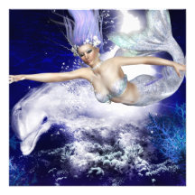 Mermaid with Dolphin Invitations