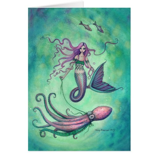 Mermaid with Octopus Fantasy Art Illustration Card Zazzle