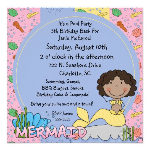 Mermaids (African American Girl) Birthday Invite
