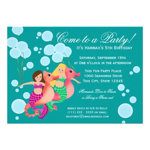 Mermaids and Balloons Swim Party Personalized Announcement