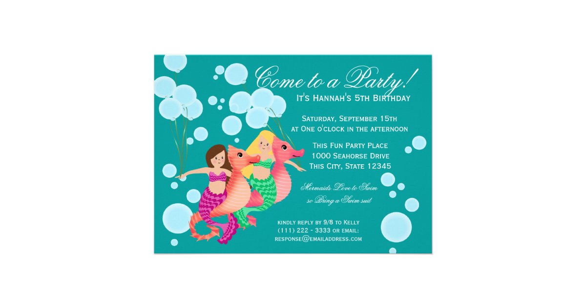 Mermaids and Balloons Swim Party Personalized Announcement