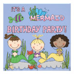 Mermaids (Brunette Girl) Custom Birthday Invite