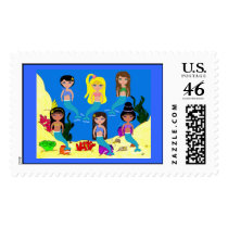 Mermaids from around the World postage Stamp by KirstenEdwards Mermaids from around the World postage Stamp