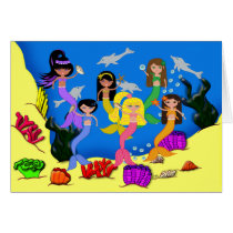 Mermaids in Ocean with Dolphins Card