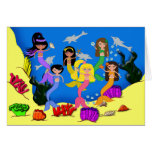 Mermaids in Ocean with Dolphins Card