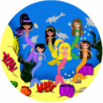 Mermaids in Ocean with Dolphins Ornament Photo Cutout